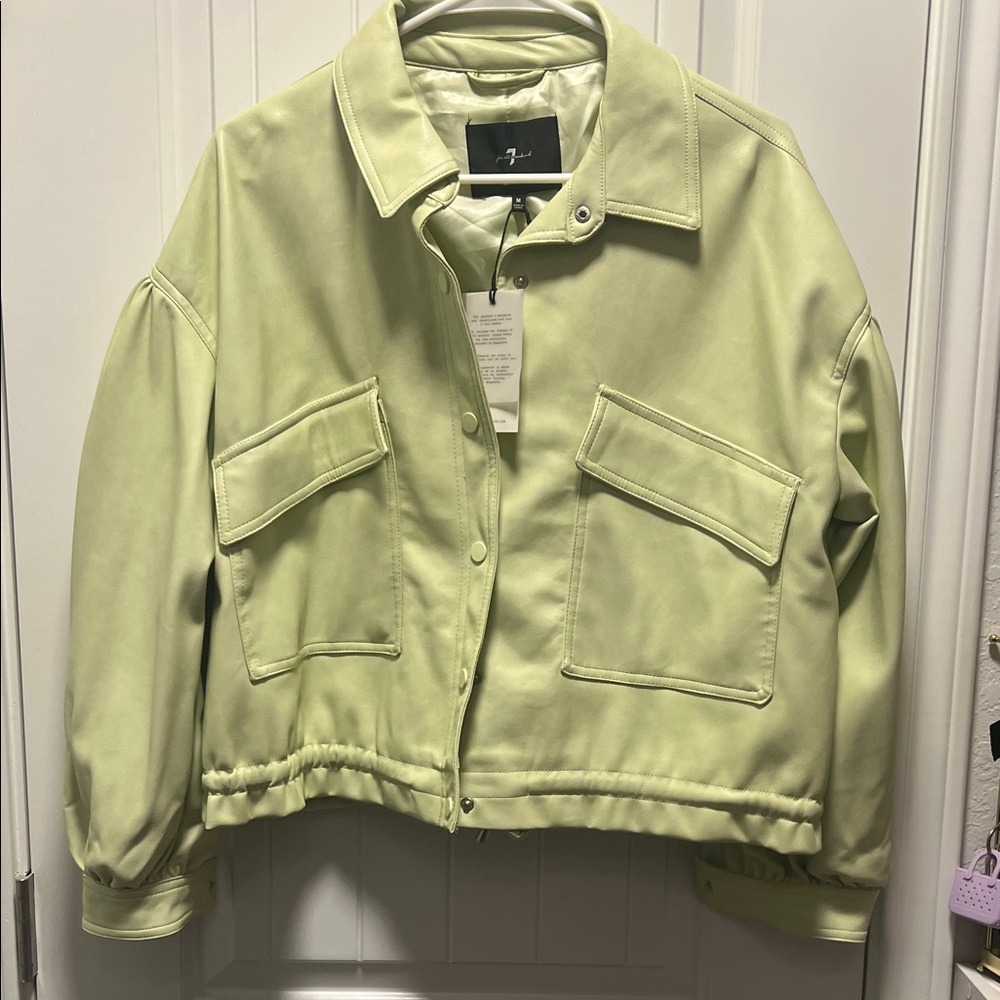 7 For All Mankind Light Green Leather Jacket
